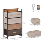 HOMCOM 5-Drawer Dresser, Fabric Drawers, 4-Tier Storage Organizer for Bedroom Entryway, Tower Unit with Steel Frame Wooden Top, Maple Wood - Grand Goldman Shop