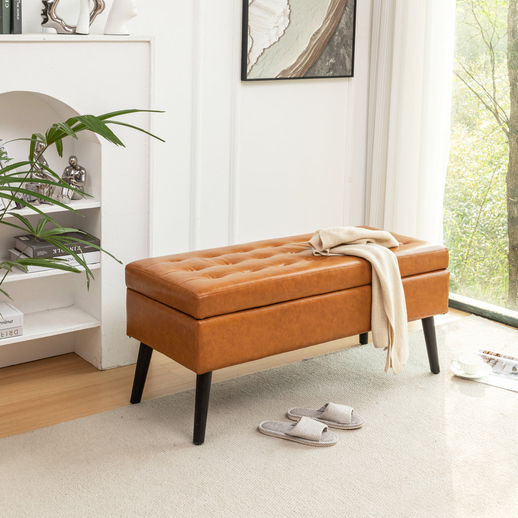 Storage Bench with Storage Bench for Bedroom End of Bed Bench Foot of Bed Bench Entryway Bench Storage Ottoman Bench 43.3' W x 17.7' Brown Leather Bench - Grand Goldman Shop
