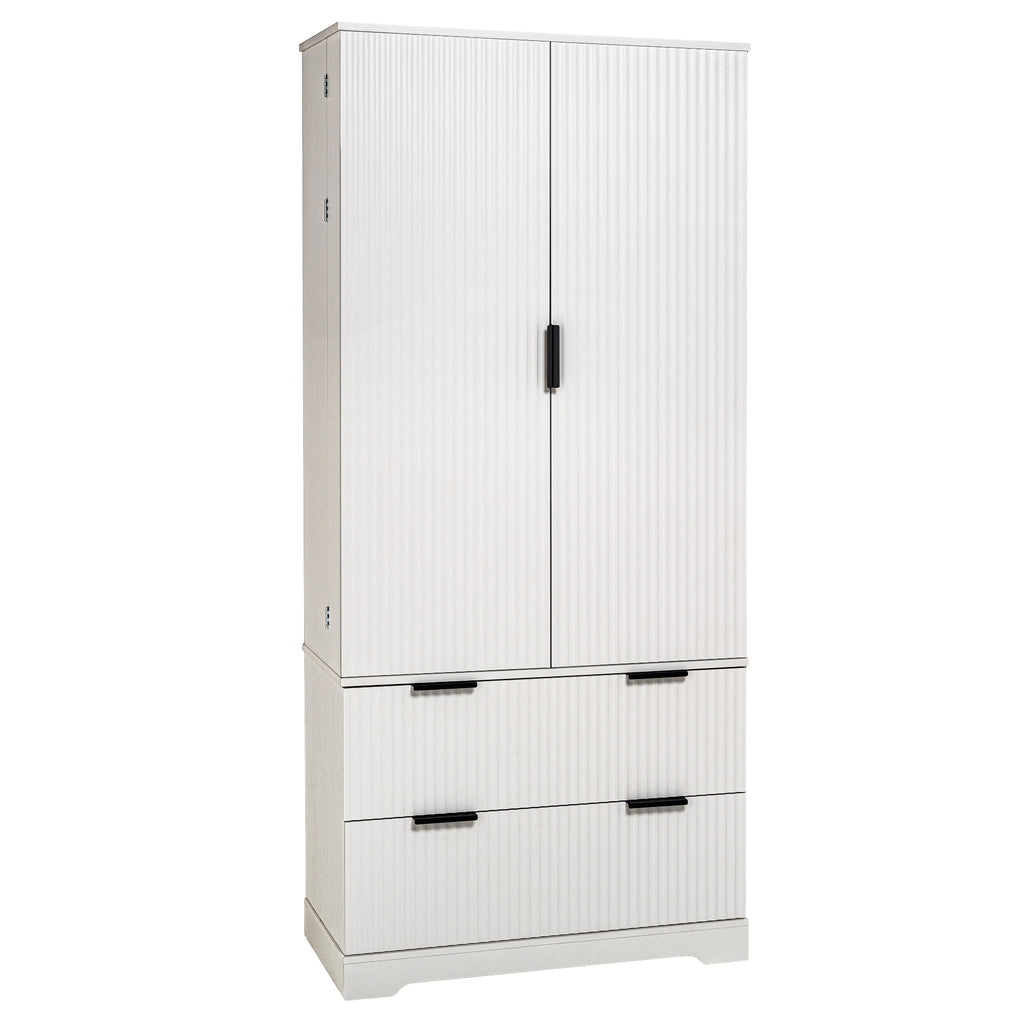72' Modern Fluted Kitchen Pantry Cabinet with 2 Large Drawers & 8-Door Spice Rack, White MDF Freestanding Storage Organizer for Bathroom, Dining Room, Office, Entryway - Grand Goldman Shop