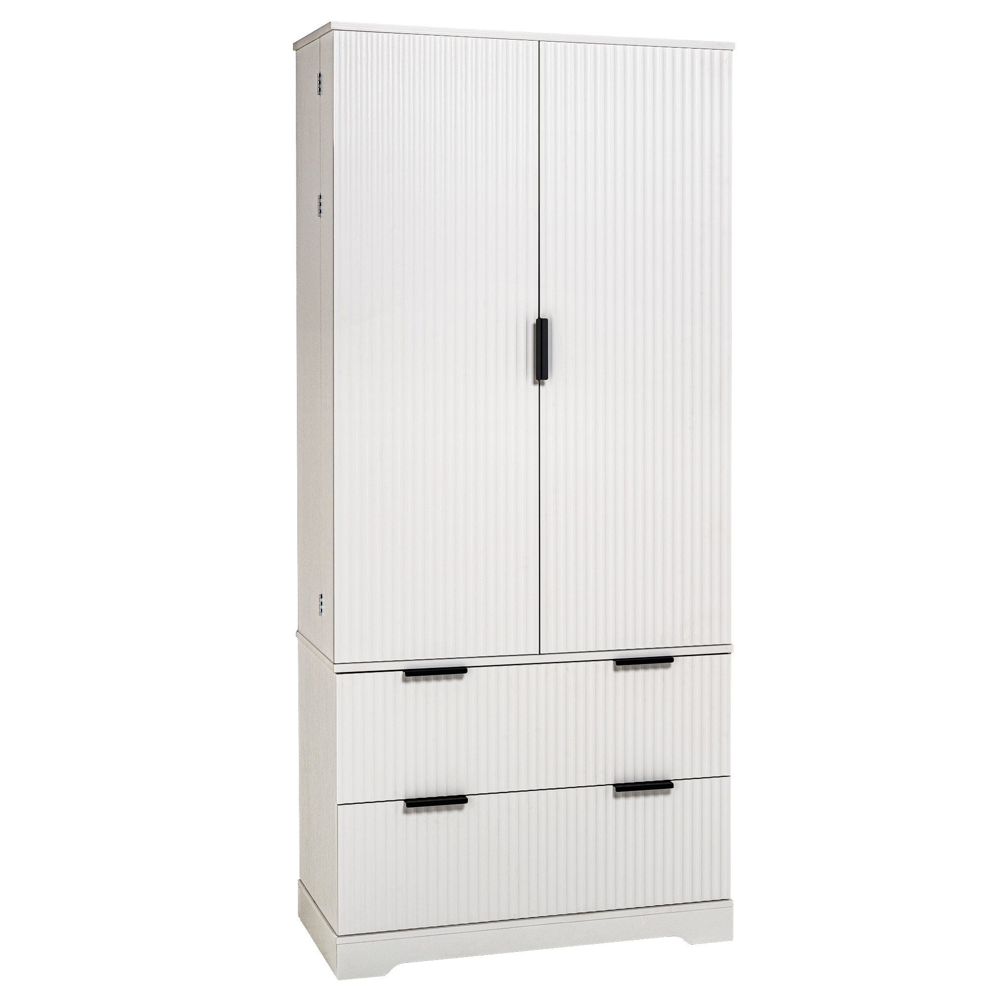 72' Modern Fluted Kitchen Pantry Cabinet with 2 Large Drawers & 8-Door Spice Rack, White MDF Freestanding Storage Organizer for Bathroom, Dining Room, Office, Entryway - Grand Goldman Shop
