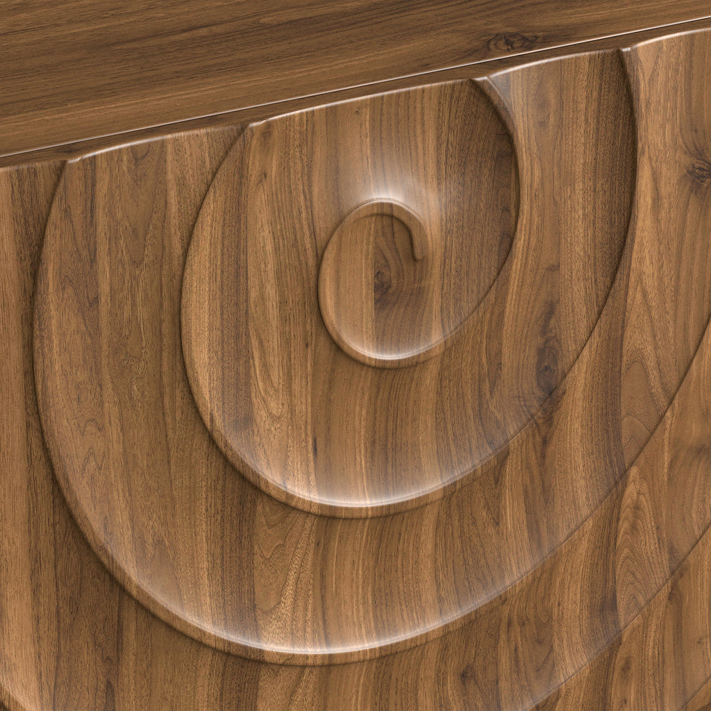 58''Tv Console With Mid Century Unique Spiral Wave Design With Storage Cabinet And 2 Drawers Tv Stand For Living Room, Bedroom, Walnut - Grand Goldman Shop
