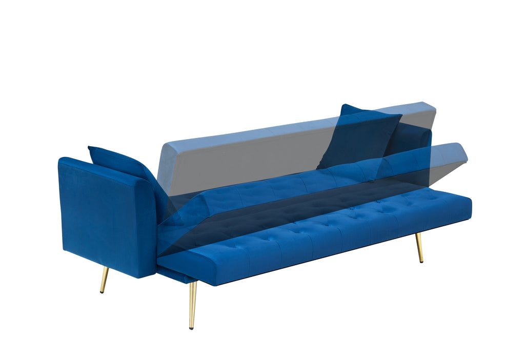 71-inch convertible love seat sofa, American retro blue velvet material, suitable for small living room, bedroom, office - Grand Goldman Shop