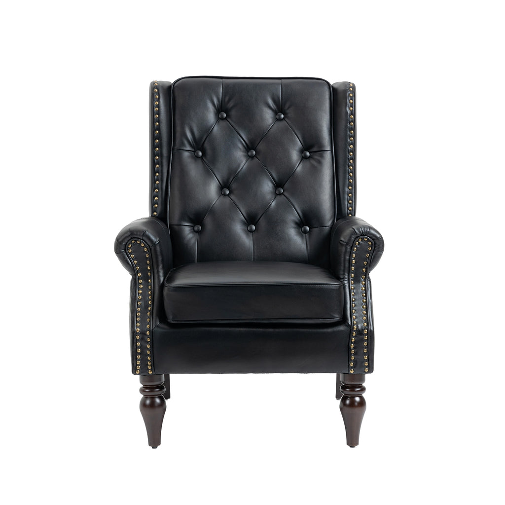Modern Accent Armchair with Sturdy Wood Legs in Black PU Leather for Living Room or Bedroom - Grand Goldman Shop