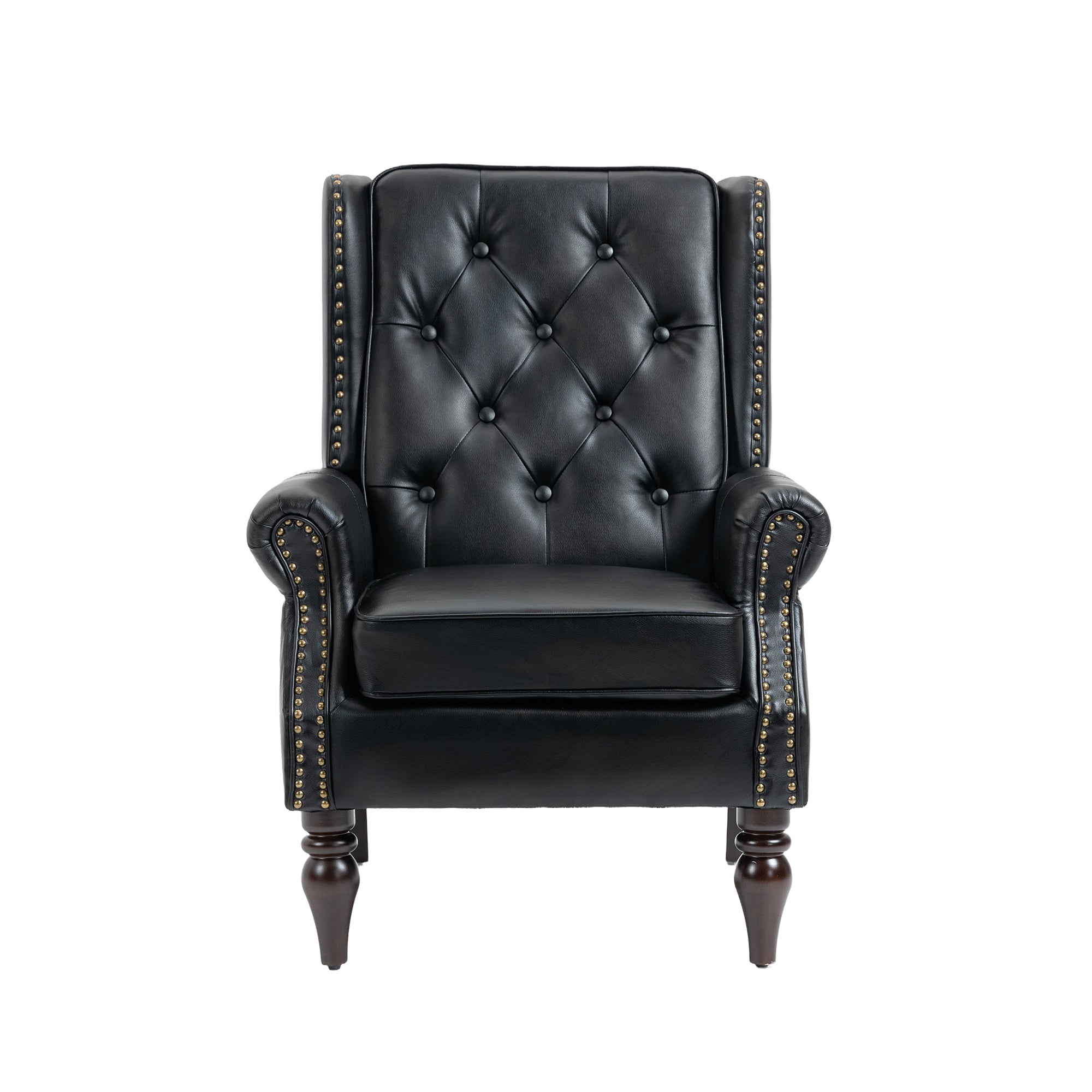 Modern Accent Armchair with Sturdy Wood Legs in Black PU Leather for Living Room or Bedroom - Grand Goldman Shop