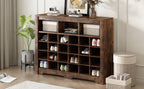 ON-TREND Sleek Design 24 Shoe Cubby Console, Modern Shoe Cabinet with Curved Base, Versatile Sideboard with High-quality for Hallway, Bedroom, Living Room, Rustic Brown - Grand Goldman Shop