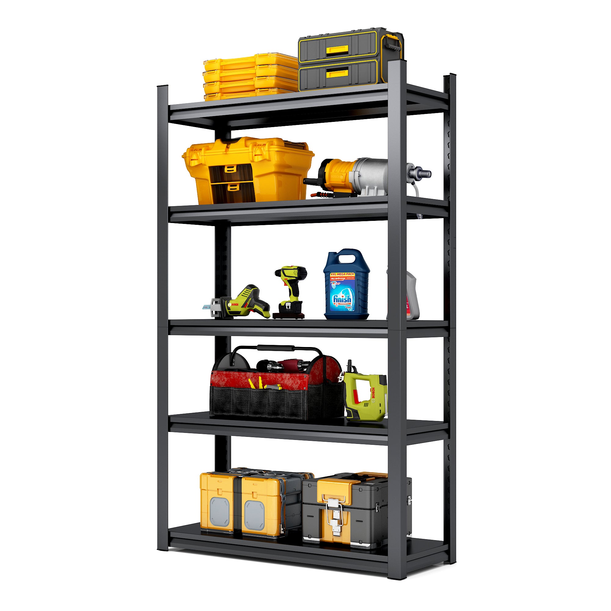 Industrial Black Metal 5 Tier Storage Shelves, Adjustable Heavy Duty Garage Shelving Unit, 72 Inch High - Grand Goldman Shop