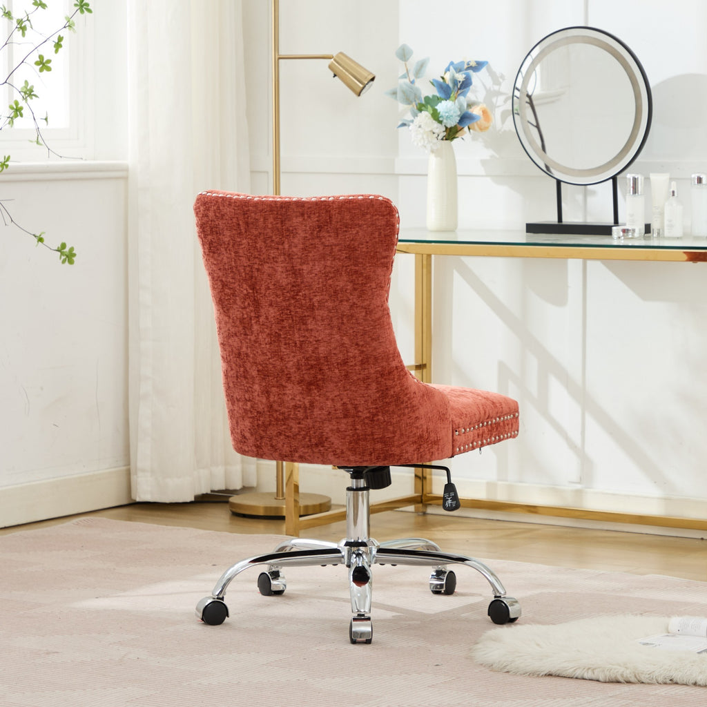 A&A Furniture Office Chair,Modern Chenille Upholstered Tufted Button Home Office Chair with Chrome Metal Base,Adjustable Desk