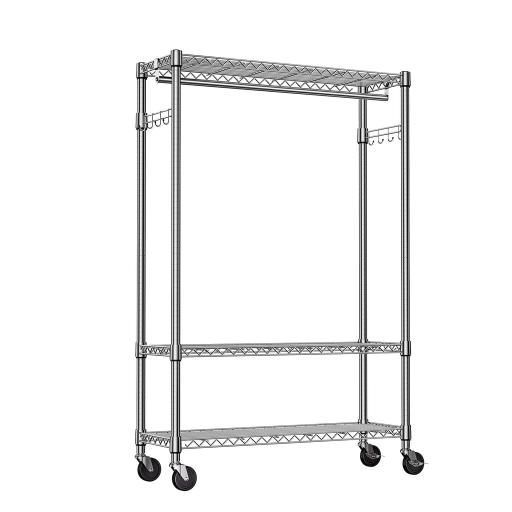 Heavy Duty Garment Rack on Wheels, Rolling Freestanding Closet Organizer and Clothes Rack for Hanging Clothes with 1 Hang Rod, Adjustable Metal Wardrobe, 15.7' D x 45.3' W x 75.6' H, Chrome - Grand Goldman Shop