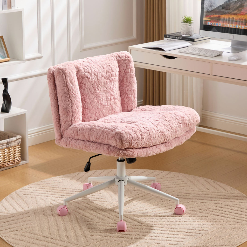 W26.4 inch Wider seat Office Chair,Artificial rabbit hair Home Office Chair with Metal Base,Adjustable Desk Chair Swivel Offi