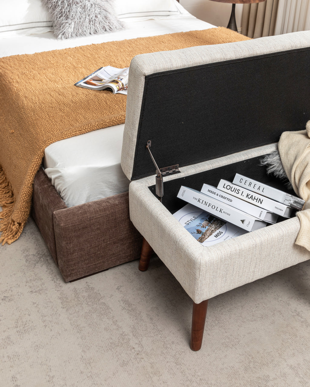 Storage Bench with Storage Bench for Bedroom End of Bed Bench Foot of Bed Bench Entryway Bench Storage Ottoman Bench 43.7' W x 18.1' D Off White Bench - Grand Goldman Shop