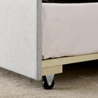 Beige Linen Upholstered Twin Daybed with Pop-up Trundle and USB Charging Armrest - Grand Goldman Shop