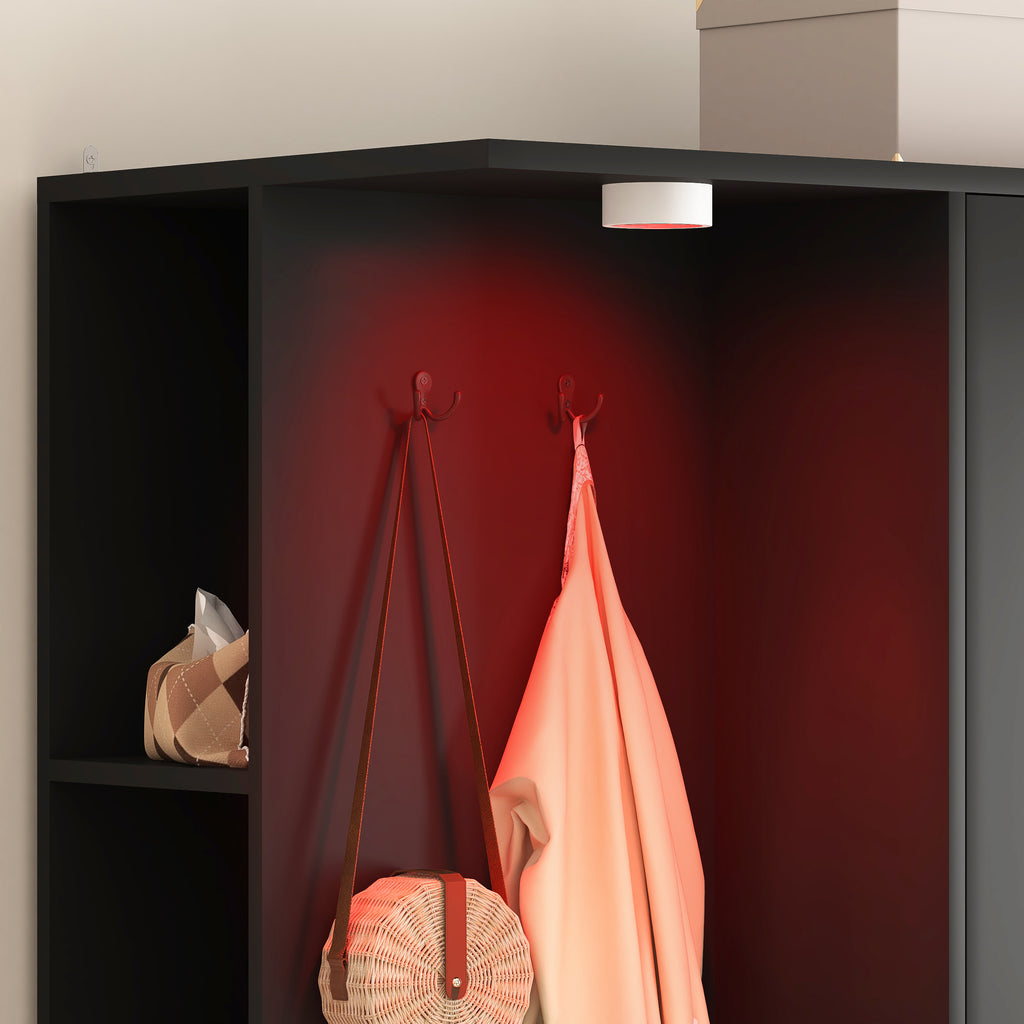 Wardrobe Closet 71.7' H, Bedroom Wooden Wardrobe with 2 Doors 6 Drawers, Modern Clothing Storage Cabinet Combination with Storage Shelves and Hanging Rail, Black - Grand Goldman Shop