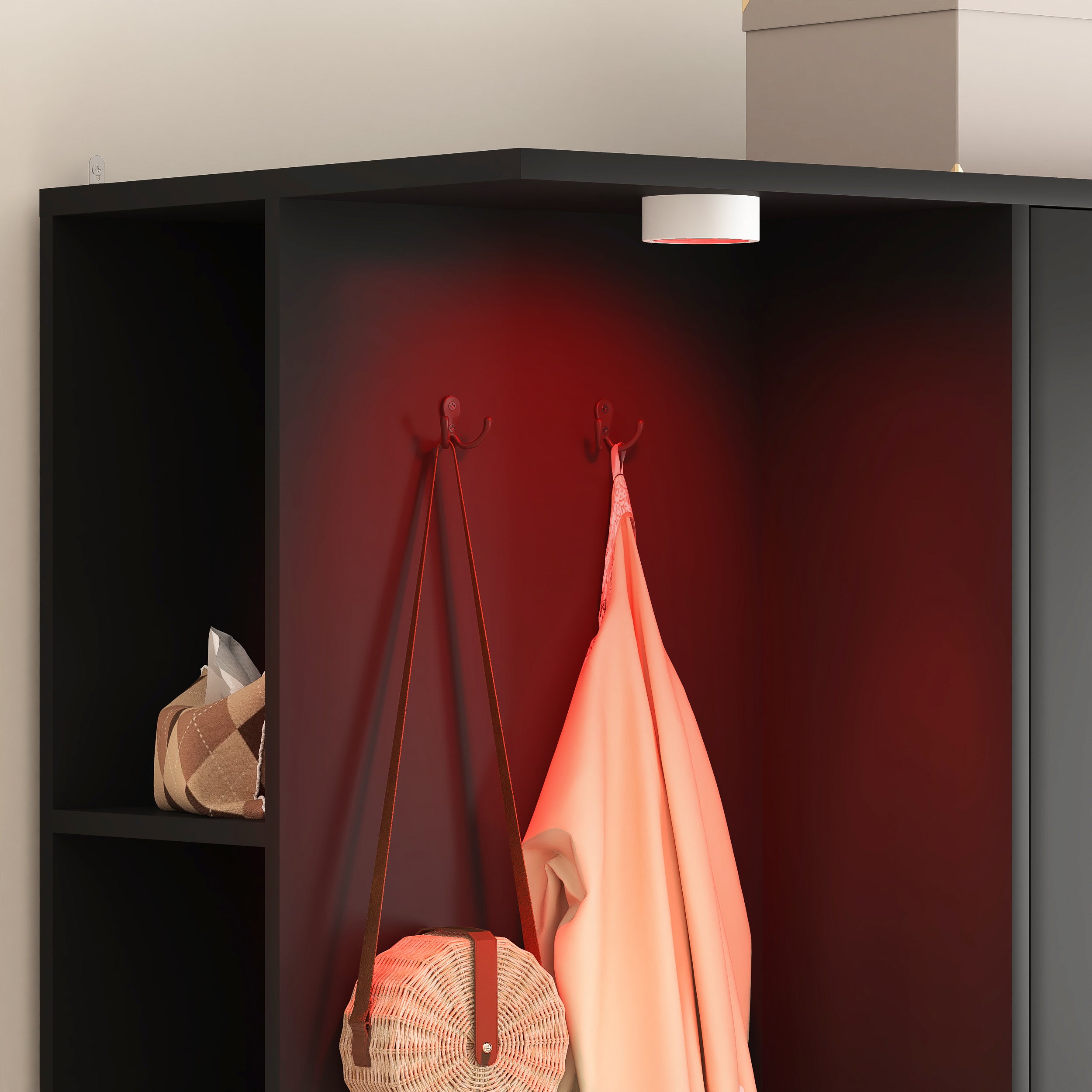Wardrobe Closet 71.7' H, Bedroom Wooden Wardrobe with 2 Doors 6 Drawers, Modern Clothing Storage Cabinet Combination with Storage Shelves and Hanging Rail, Black - Grand Goldman Shop