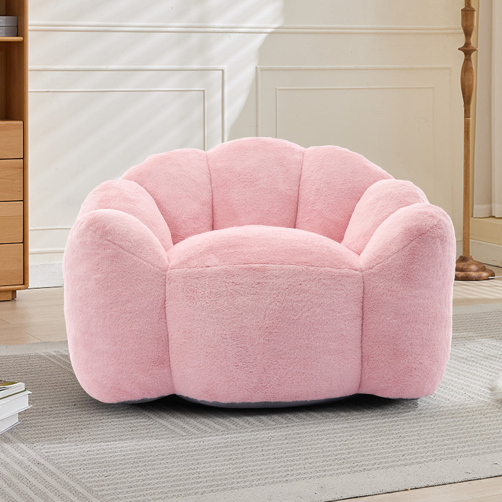 Lotus Style Compression Sofa Adult Bean Bag with Pull Ring in Pink Plush, 43.7 x 39.76 x 26.77 inches, No Installation Required - Grand Goldman Shop