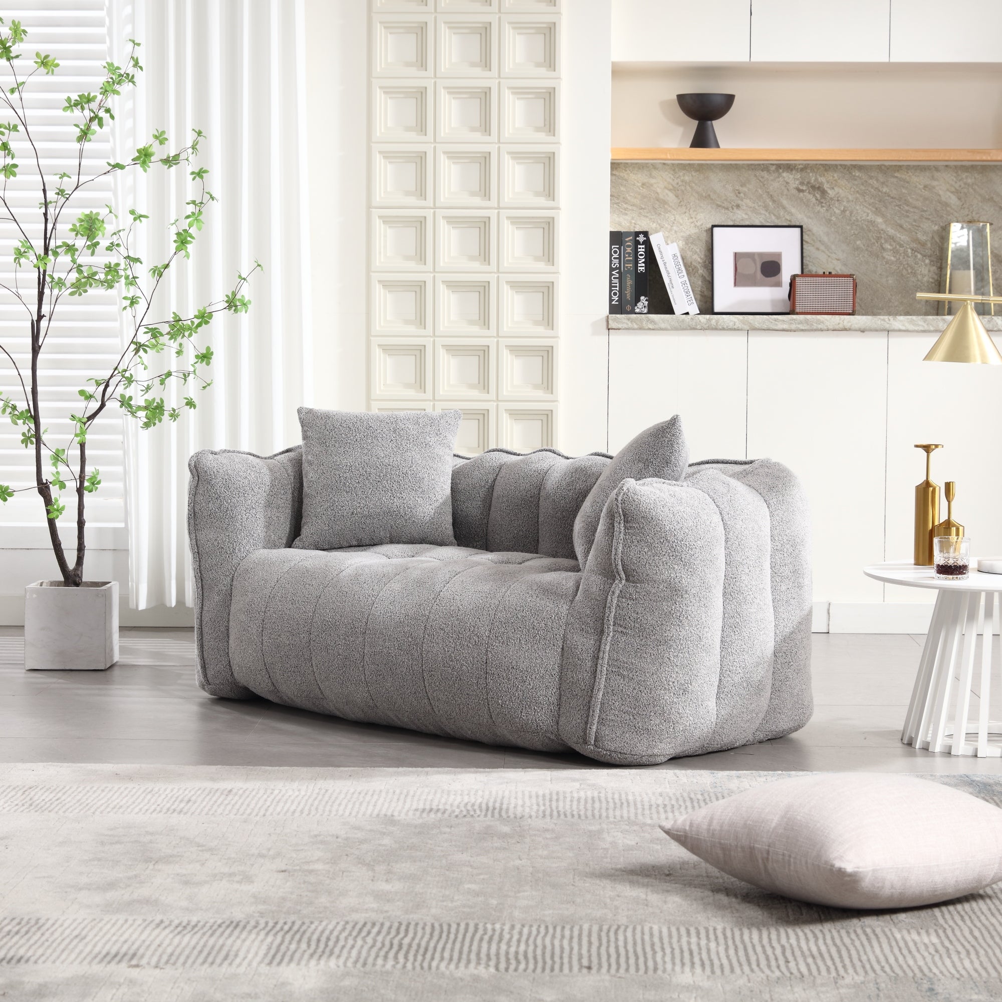 Cozy Beanbag Chair with High Resilience Foam Core for Two - Grey Chenille, 66x35x25 inches - Grand Goldman Shop