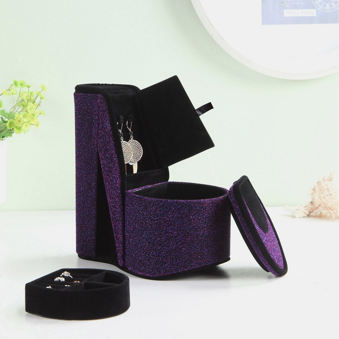9' Tall Display Jewelry Box with Hidden Storage, High Heel Shoe Design, Purple Velvet - Grand Goldman Shop