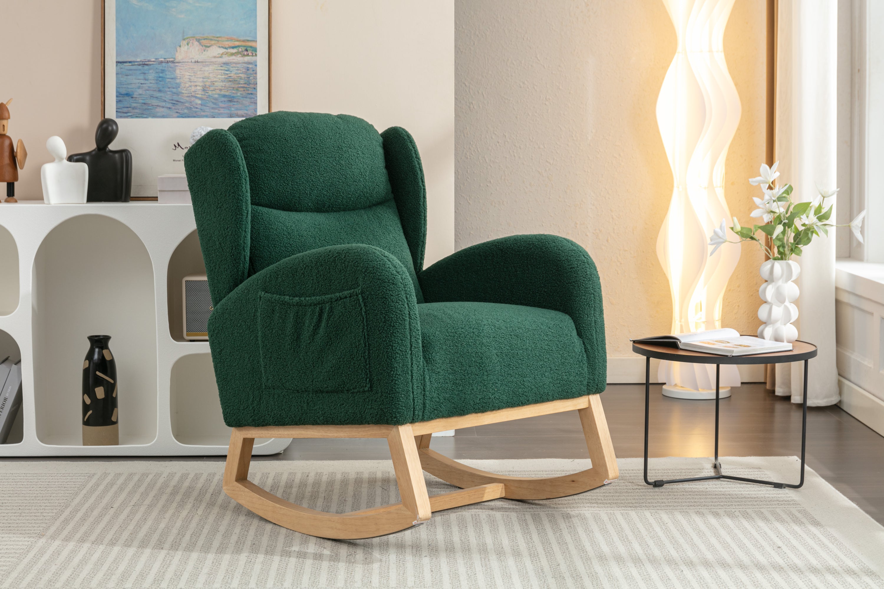 049-Teddy Fabric Rocking Chair With Packet Wood Legs,Green - Grand Goldman Shop