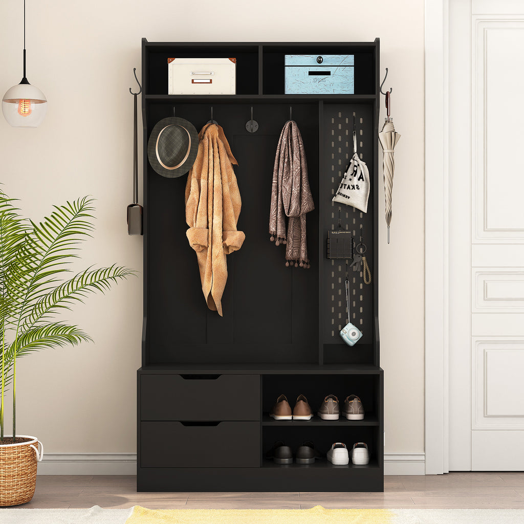 Hall Tree with 6 Hooks,Coat Hanger, Entryway Bench, Storage Bench,for Entrance, Hallwa,black - Grand Goldman Shop