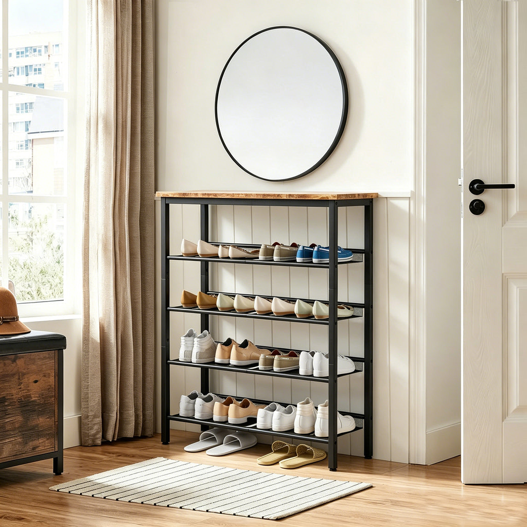 Industrial shoe rack, adjustable country style 5-layer shoe rack storage rack, with 4 mesh shelves, suitable for entrance, living room, bedroom and porch - Grand Goldman Shop