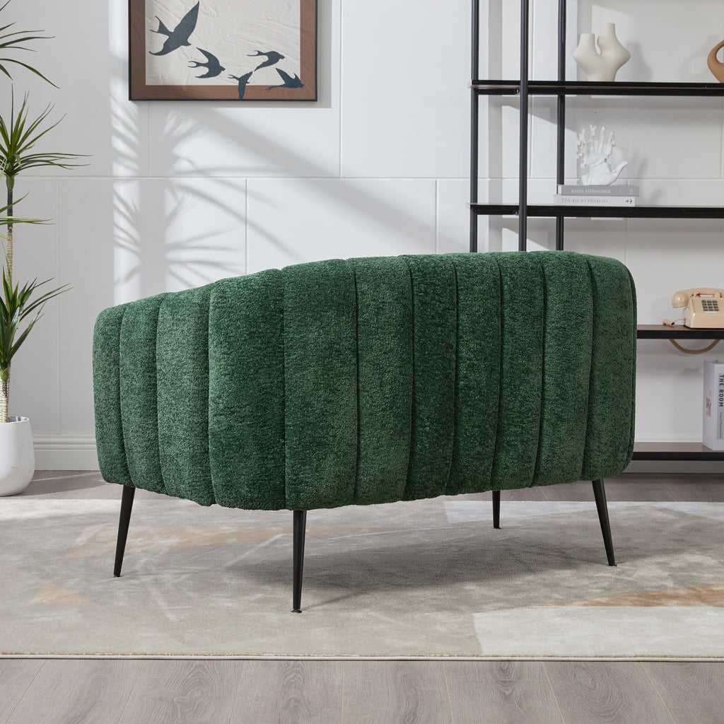 Modern Glam Green Chenille Mini Loveseat Accent Couch with Metal Legs, 50.2'' Wide Channel Tufted 2-Seater Sofa for Small Spaces - Grand Goldman Shop