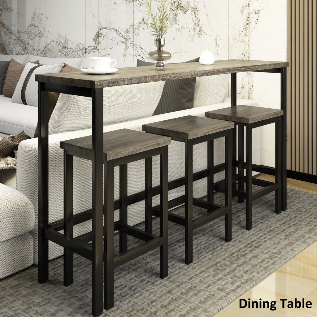 TOPMAX Counter Height Extra Long Dining Table Set with 3 Stools Pub Kitchen Set Side Table with Footrest, Gray - Grand Goldman Shop