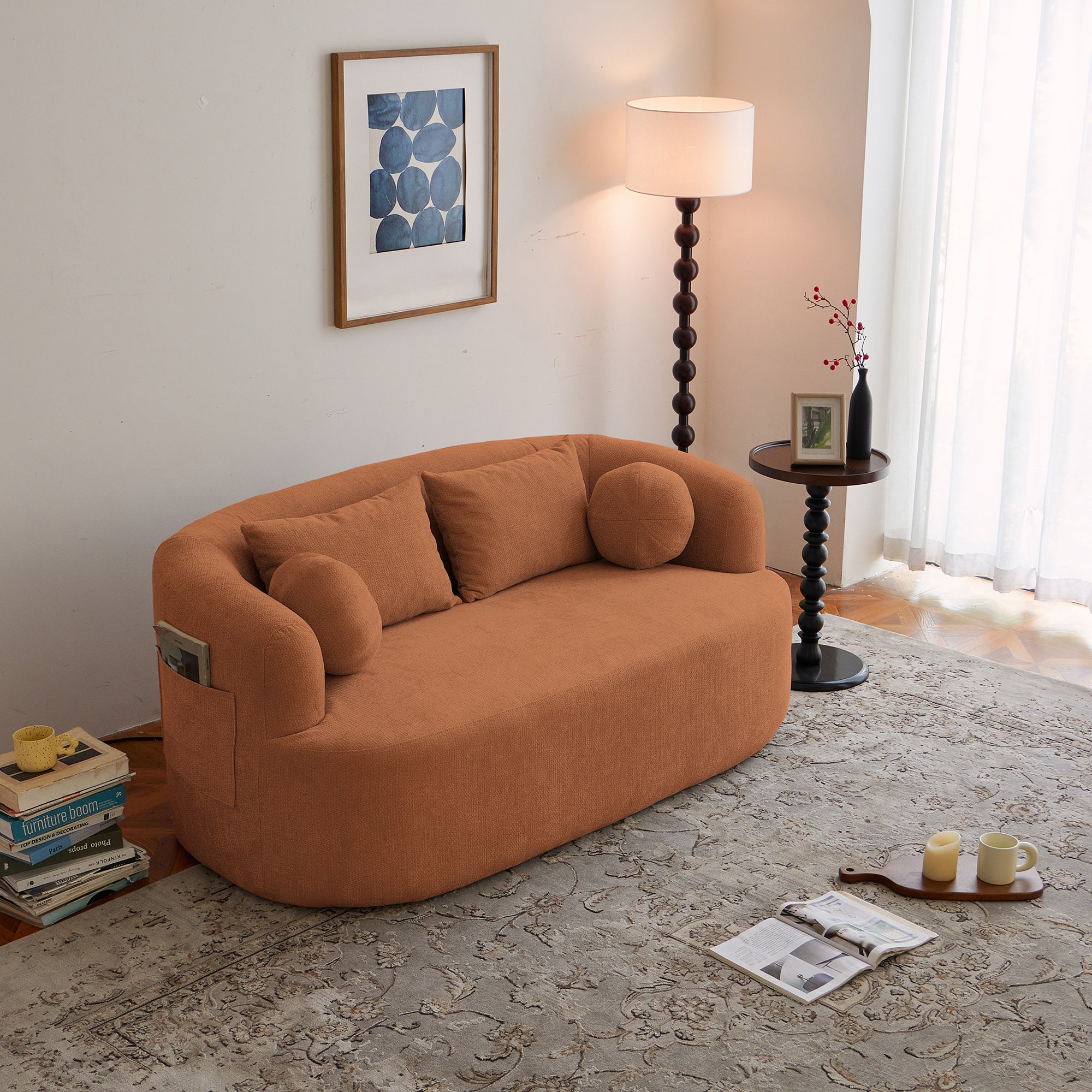 Sofa-in-a-Box, Memory Foam 2-Seater Couch, No Installation & Easy to Transport, Deep Seat Modern Sofa with chenille Fabric, Couch for Living Room, Bedroom, Apartment, Home Office,Orange - Grand Goldman Shop