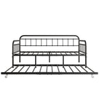 Twin Size Metal Daybed Frame with Trundle, Heavy Duty Steel Slat Support Sofa Bed Platform with Headboard, No Box Spring Needed, Black - Grand Goldman Shop