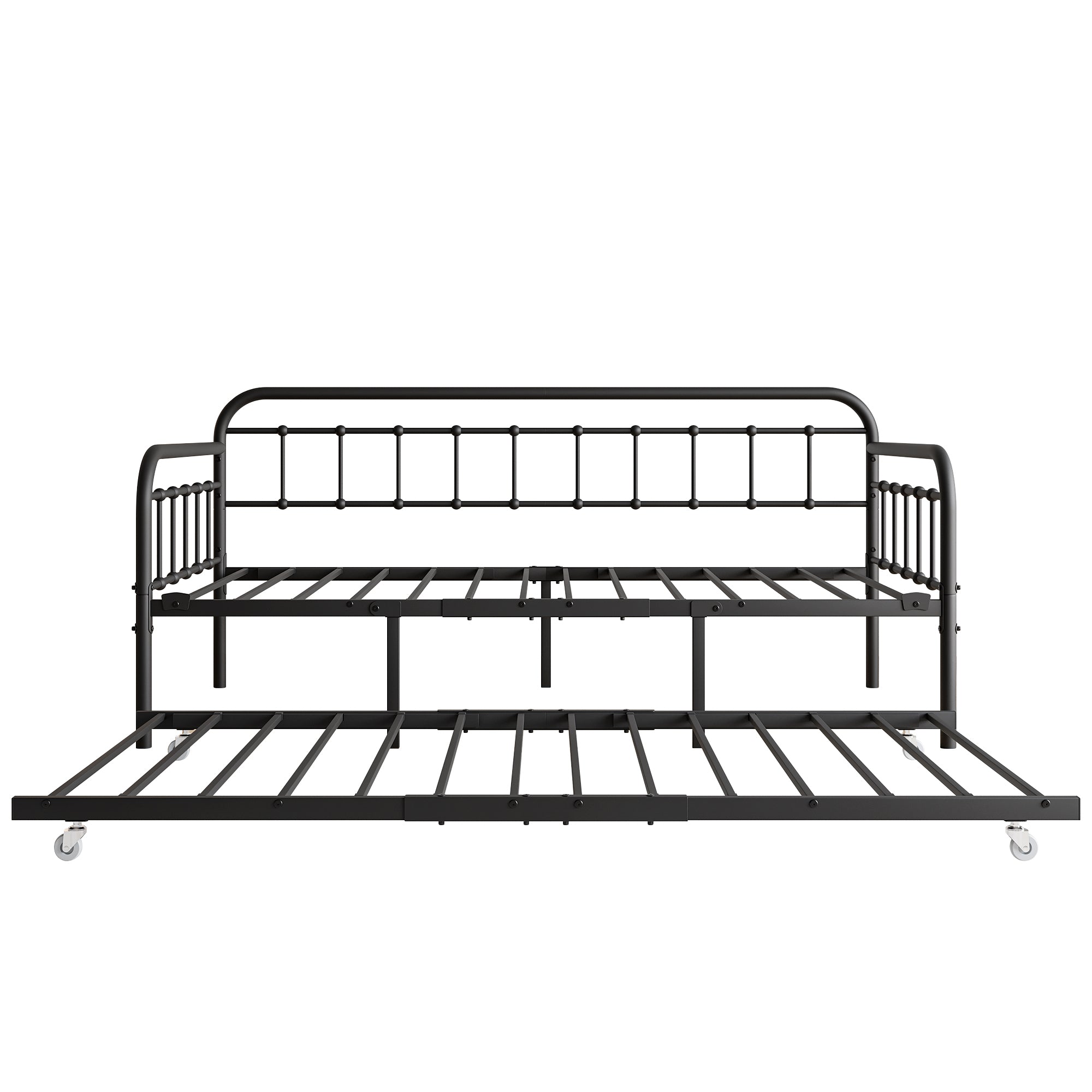 Twin Size Metal Daybed Frame with Trundle, Heavy Duty Steel Slat Support Sofa Bed Platform with Headboard, No Box Spring Needed, Black - Grand Goldman Shop
