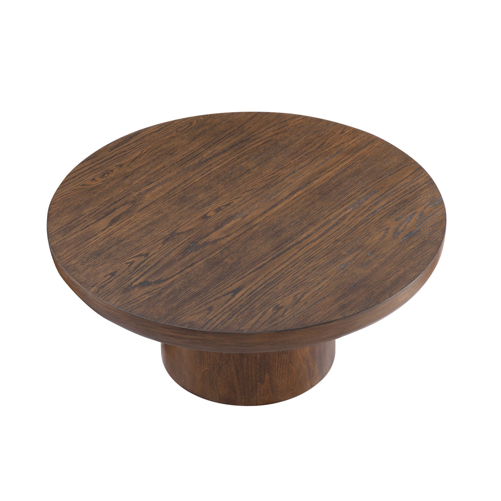 35.98inch Round Coffee Table with Cylindrical Leg,Wood Veneer Tabletop Table,Rounded Sofa Side Table for living Room Office,Brown - Grand Goldman Shop