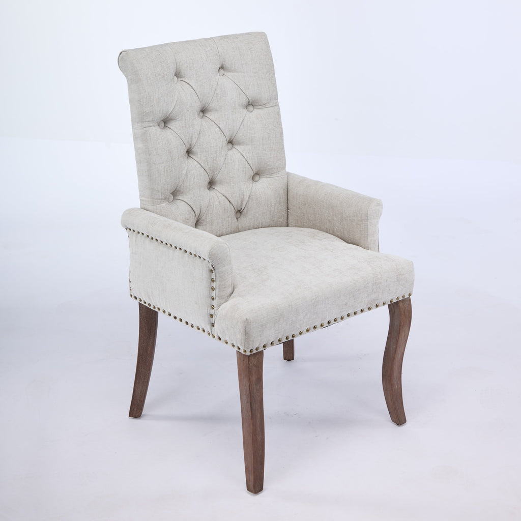 Upholstered Chenille Fabric Accent Dining Chair, Curved Solid Wood Legs, Elegant Tufted Club Dining Room Kitchen Room Arm Dining Chair, Single Pack,Beige,SW1895BG - Grand Goldman Shop