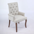 Upholstered Chenille Fabric Accent Dining Chair, Curved Solid Wood Legs, Elegant Tufted Club Dining Room Kitchen Room Arm Dining Chair, Single Pack,Beige,SW1895BG - Grand Goldman Shop