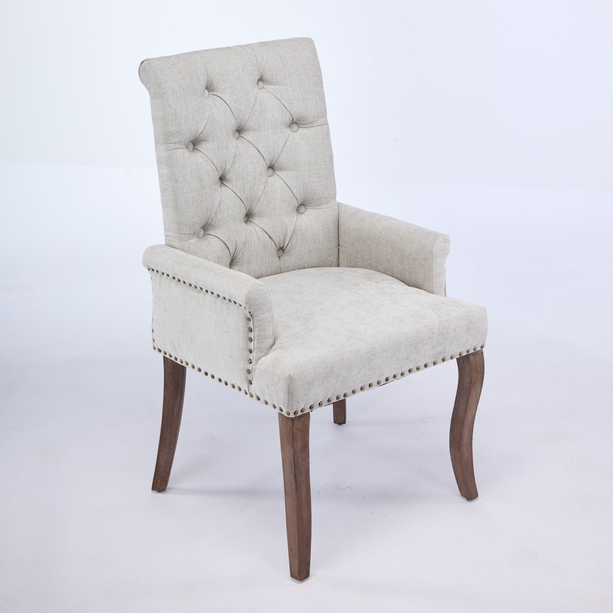 Upholstered Chenille Fabric Accent Dining Chair, Curved Solid Wood Legs, Elegant Tufted Club Dining Room Kitchen Room Arm Dining Chair, Single Pack,Beige,SW1895BG - Grand Goldman Shop