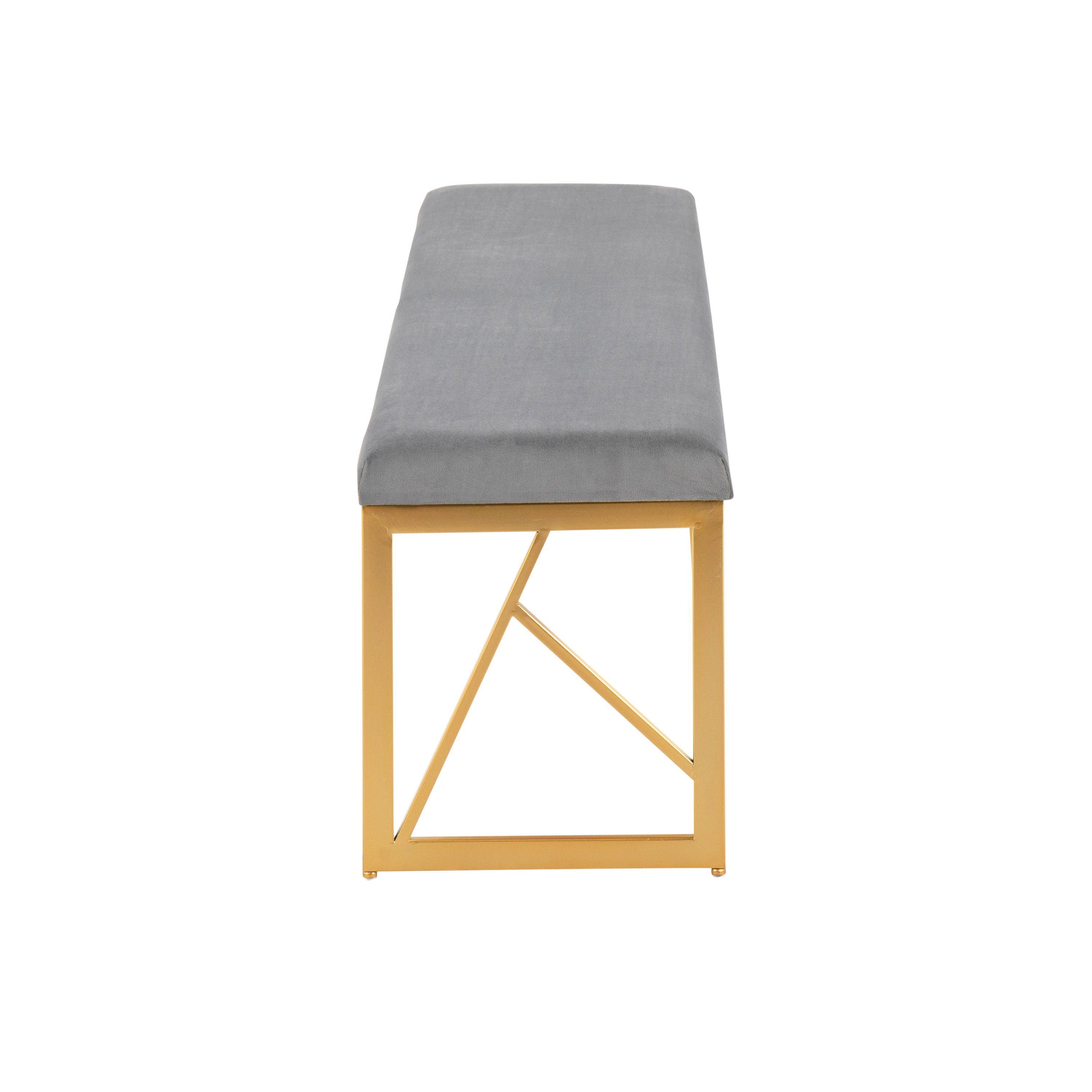 Folia Glam Metal Bench in Gold Steel and Grey Velvet by - Grand Goldman Shop