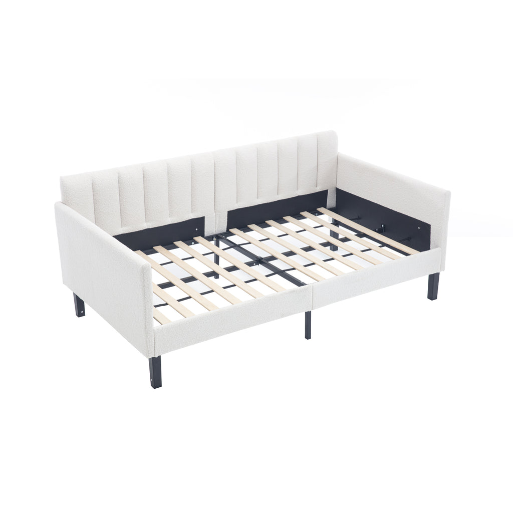 Elena Twin Size Ivory Boucle Upholstered Daybed with Ribbed Tufted Backrest in Lavish Modern Design - Grand Goldman Shop