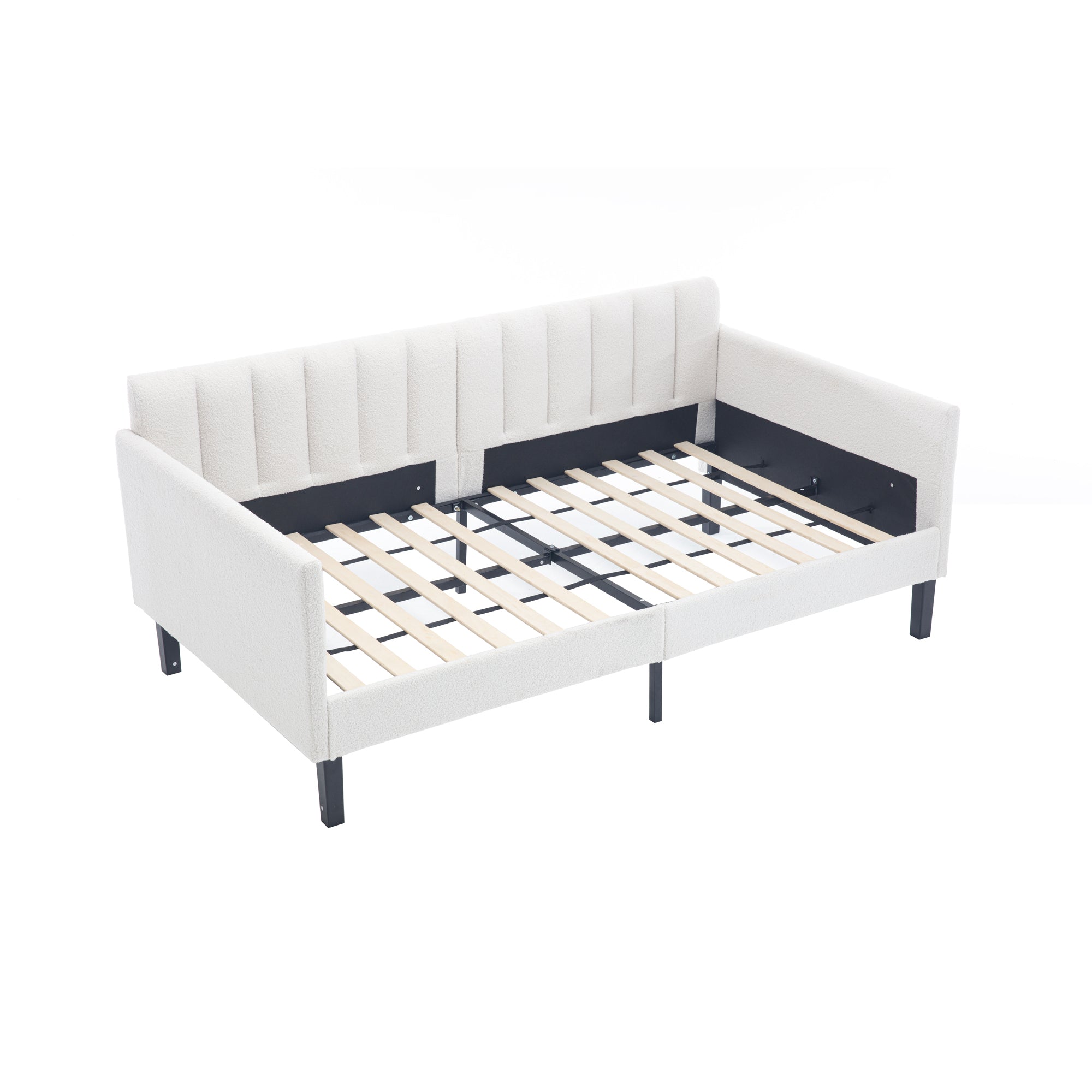 Elena Twin Size Ivory Boucle Upholstered Daybed with Ribbed Tufted Backrest in Lavish Modern Design - Grand Goldman Shop