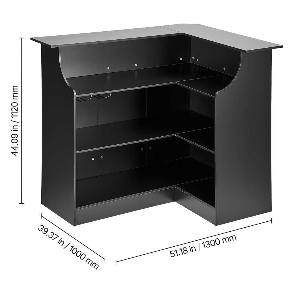 Home Bar Unit, L-Shaped Wine Bar Cabinet Table 4-Tier with Storage Shelves,  Wine Glass Holder, 300 lbs Max Capacity, Wood Liquor Cabinet for Home, Kitchen, Living Room, Pub, Basement, Black - Grand Goldman Shop