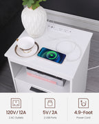 Nightstand with Charging Station,End Table with 2 Drawers,Wooden End Table with Drawer and Opening Shelf,Side Table for Bedroom, White - Grand Goldman Shop