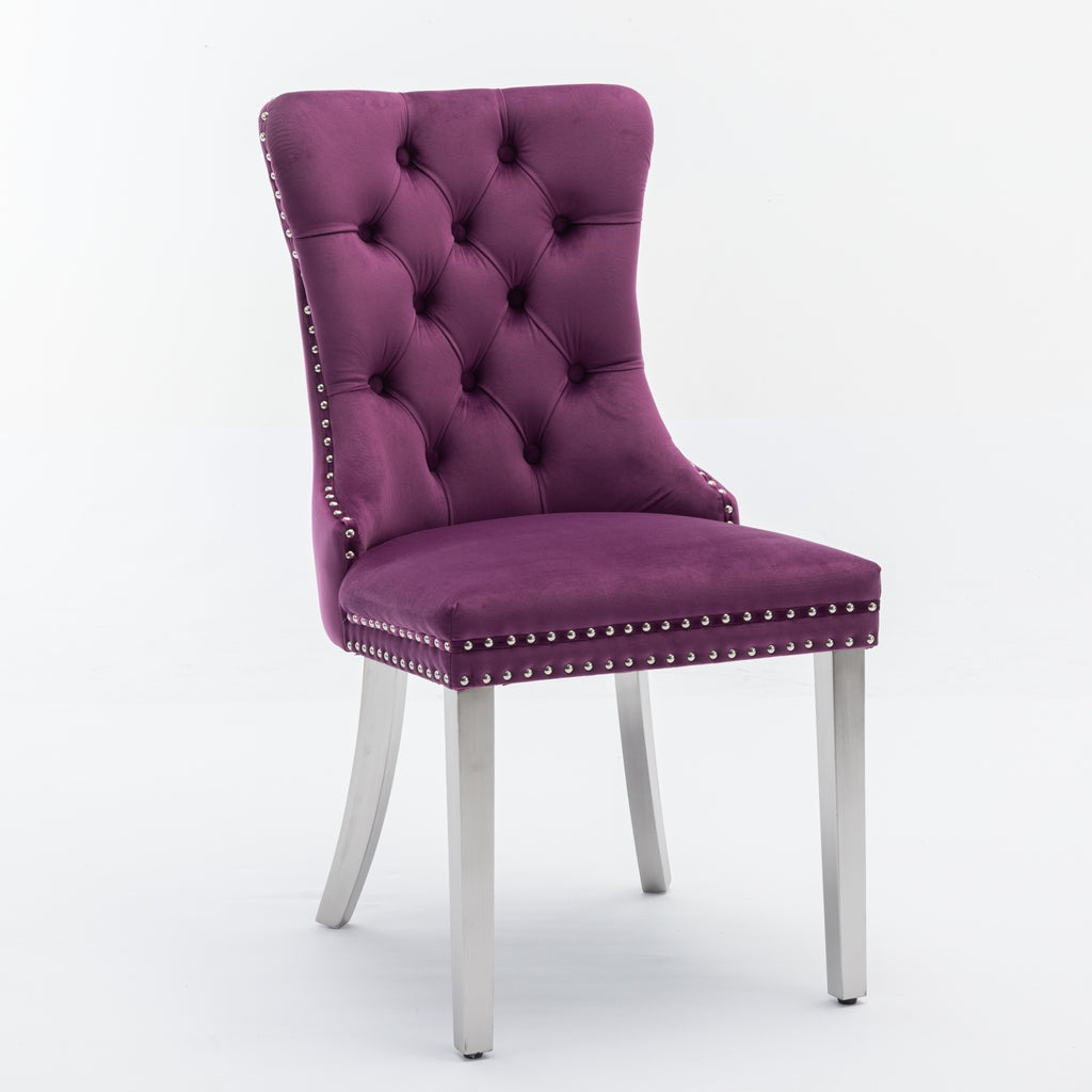 Nikki Collection Modern, High-end Tufted Solid Wood Contemporary Velvet Upholstered Dining Chair with Chrome Stainless Steel Plating Legs,Nailhead Trim,Set of 2,Purple and Chrome, SW1701PP - Grand Goldman Shop