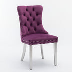 Nikki Collection Modern, High-end Tufted Solid Wood Contemporary Velvet Upholstered Dining Chair with Chrome Stainless Steel Plating Legs,Nailhead Trim,Set of 2,Purple and Chrome, SW1701PP - Grand Goldman Shop