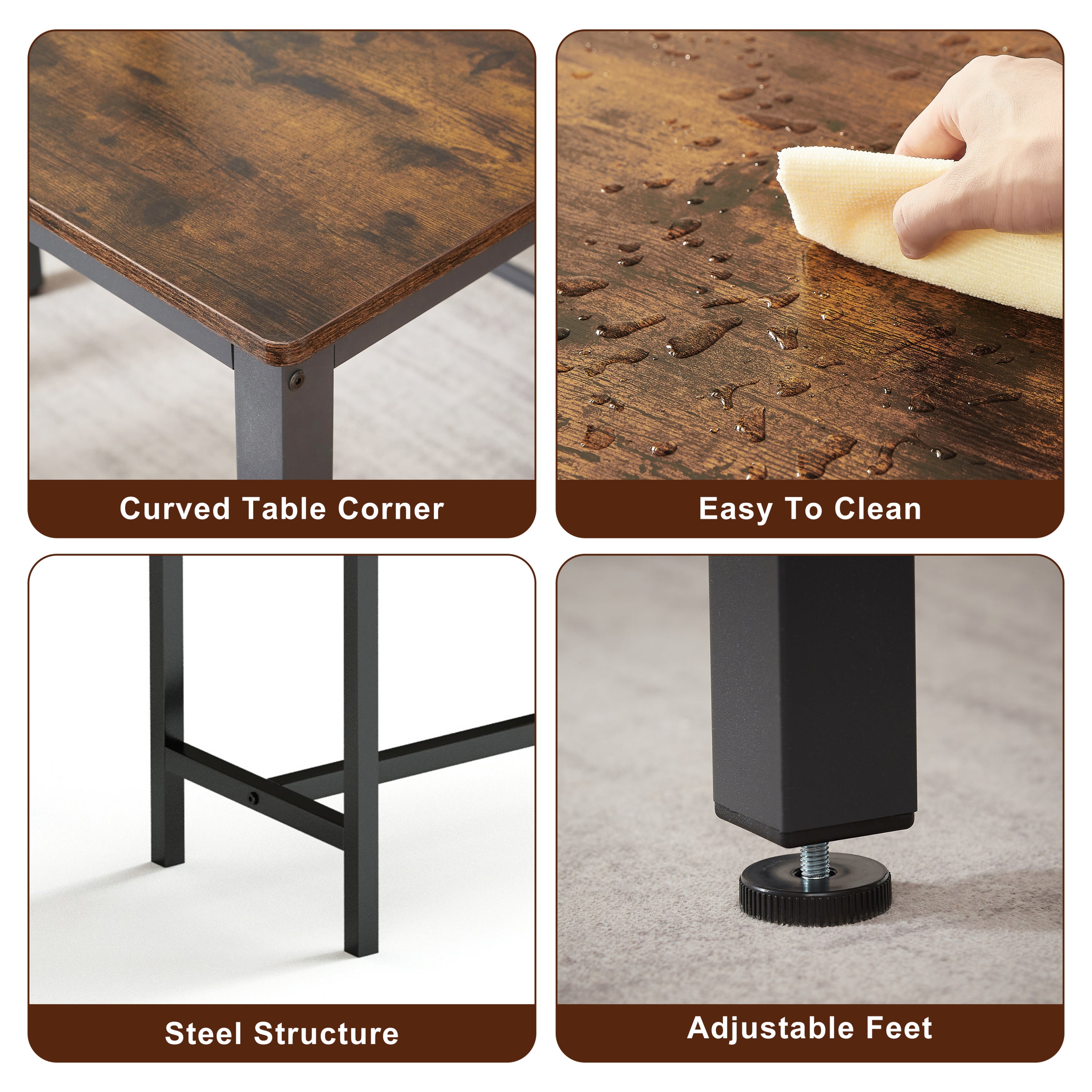 Dining Table Set, Bar Table with 2 Dining Benches, Kitchen Table Counter with Chairs, Industrial for Kitchen Breakfast Table, Living Room, Party Room, Rustic Brown and Black,43.3″L x23.6″W x 29.9″H - Grand Goldman Shop