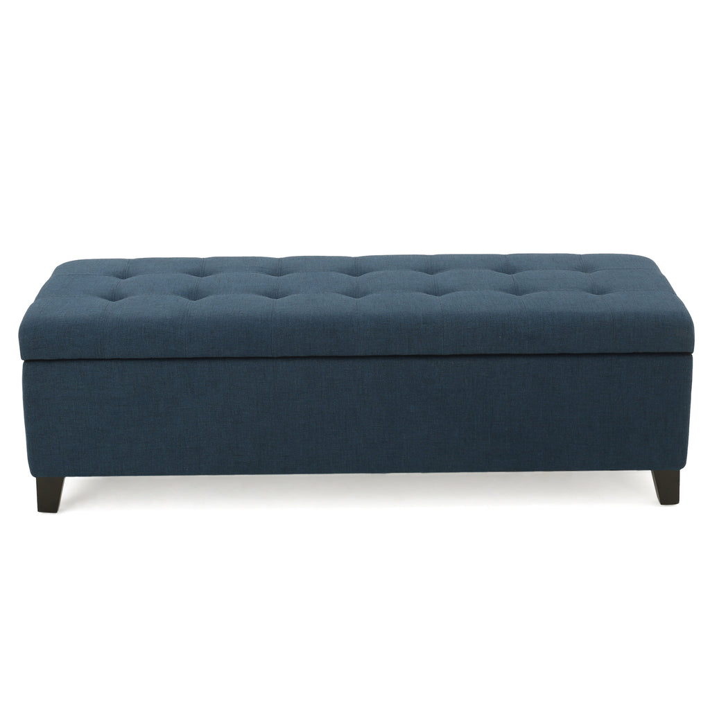 Upholstered Storage Ottoman Bench, Entryway Bench, End of Bed Bench, Ottoman Foot Rest for Bedroom, Navy Blue, 300lbs - Grand Goldman Shop