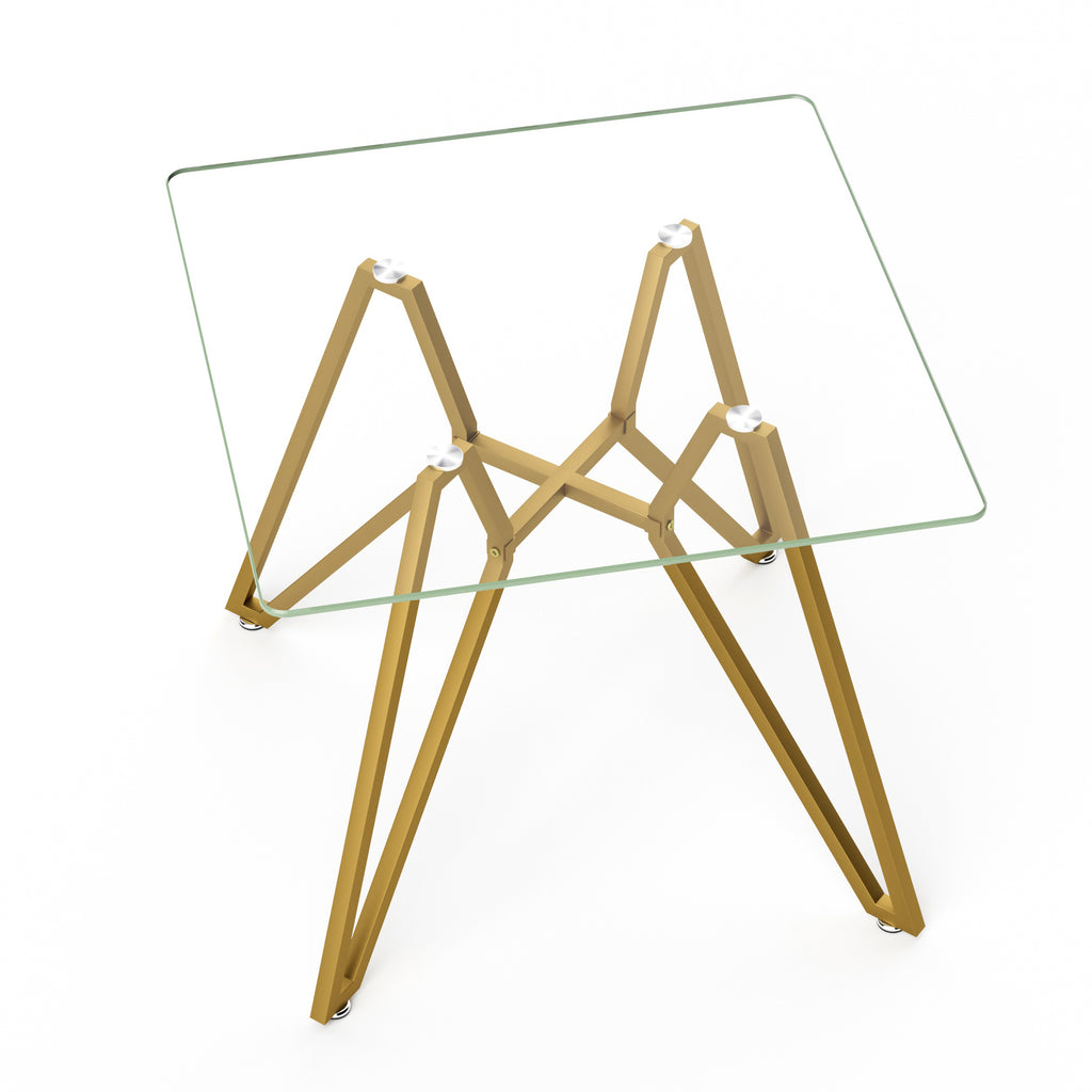 Modern Gold Glass Dining Table with Metal Legs for 2-4 People, 35.4-Inch Square - Grand Goldman Shop