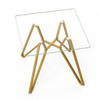 Modern Gold Glass Dining Table with Metal Legs for 2-4 People, 35.4-Inch Square - Grand Goldman Shop