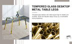 Modern minimalist style rectangular glass dining table with tempered glass tabletop and golden metal legs, suitable for kitchen, dining room, and living room, 51 ' * 31.5 ' * 29.5 '   1123 - Grand Goldman Shop