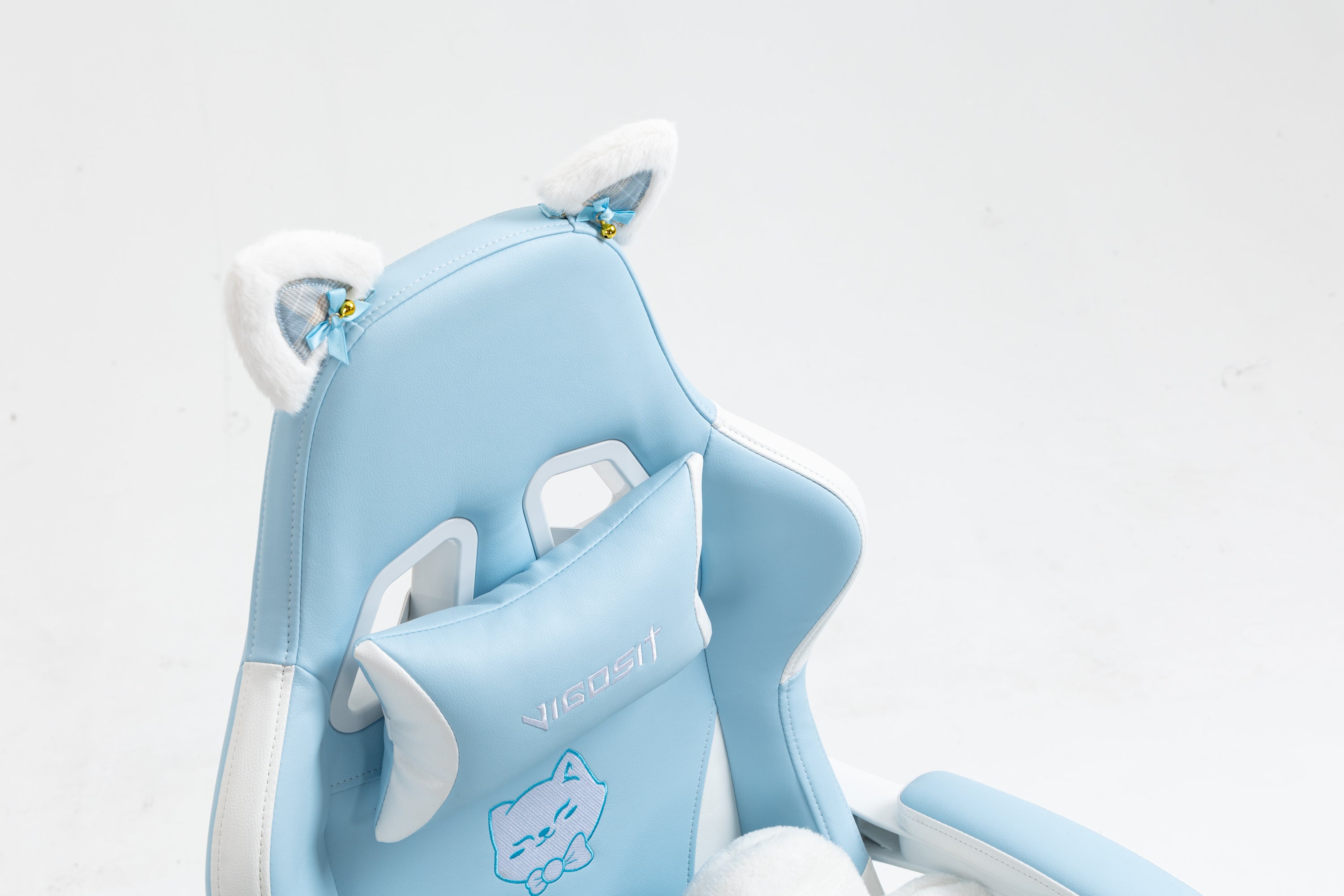 Cat Ears Gaming Chair - Ergonomic PU Leather Office Chair, Cute Chair with Footrest for Adult 310lbs Capacity, 90°-155° Recli
