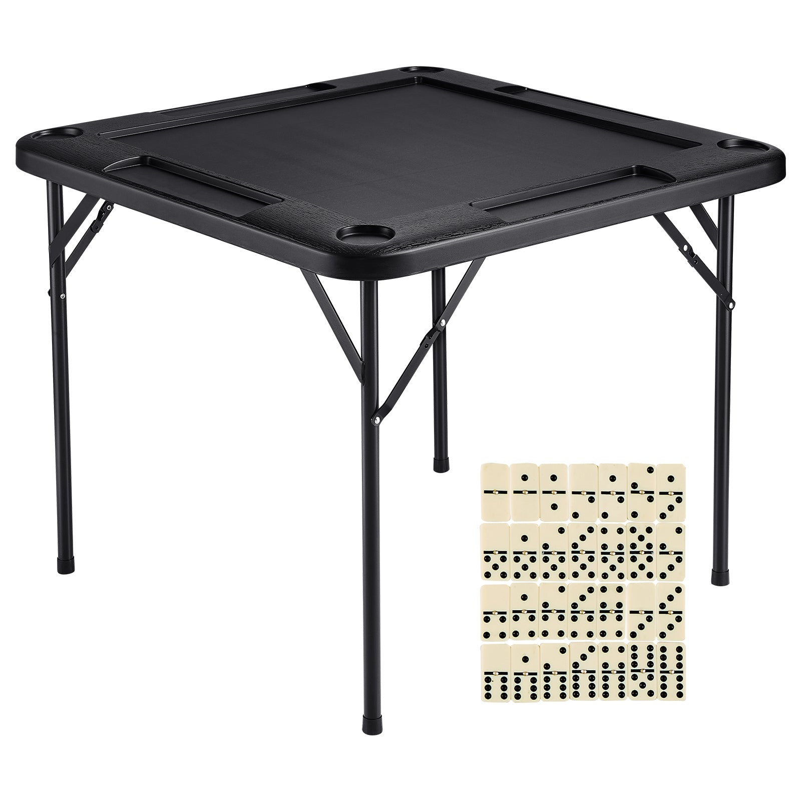 Mahjong Table 4 Player Folding Card Table & 4 Cup Holders Chip Trays Black - Grand Goldman