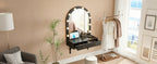 Floating Wall Mounted Makeup Vanity Desk with LED Mirror 3 Color Lights, Compact Dressing Table with Power Outlet & USB Charging, Space Saving Large Storage Vanity for Bedroom Bathroom, Black - Grand Goldman Shop