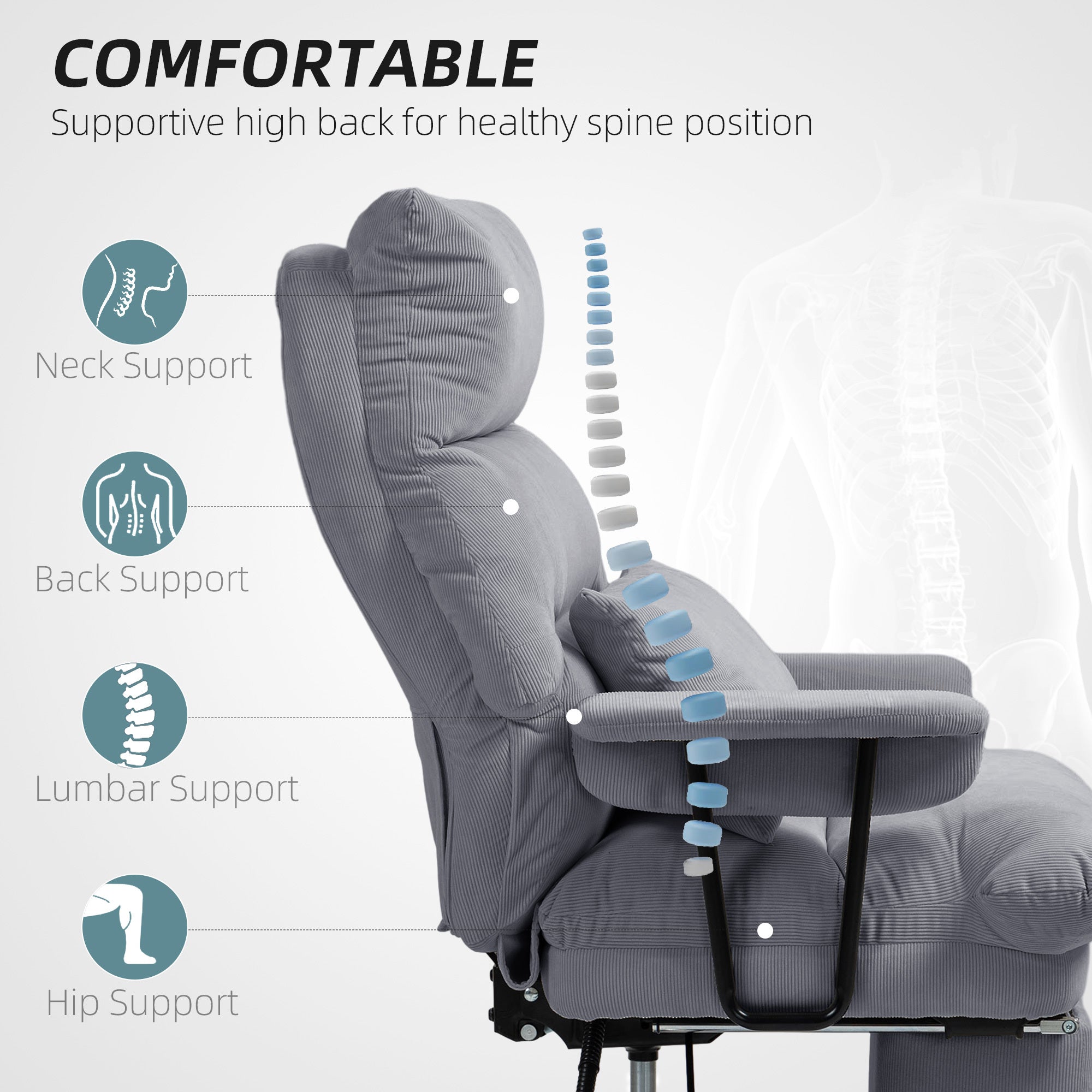 Overstuffed Office Chair with Lumbar Support , Gray | Premium Home Decor - Grand Goldman