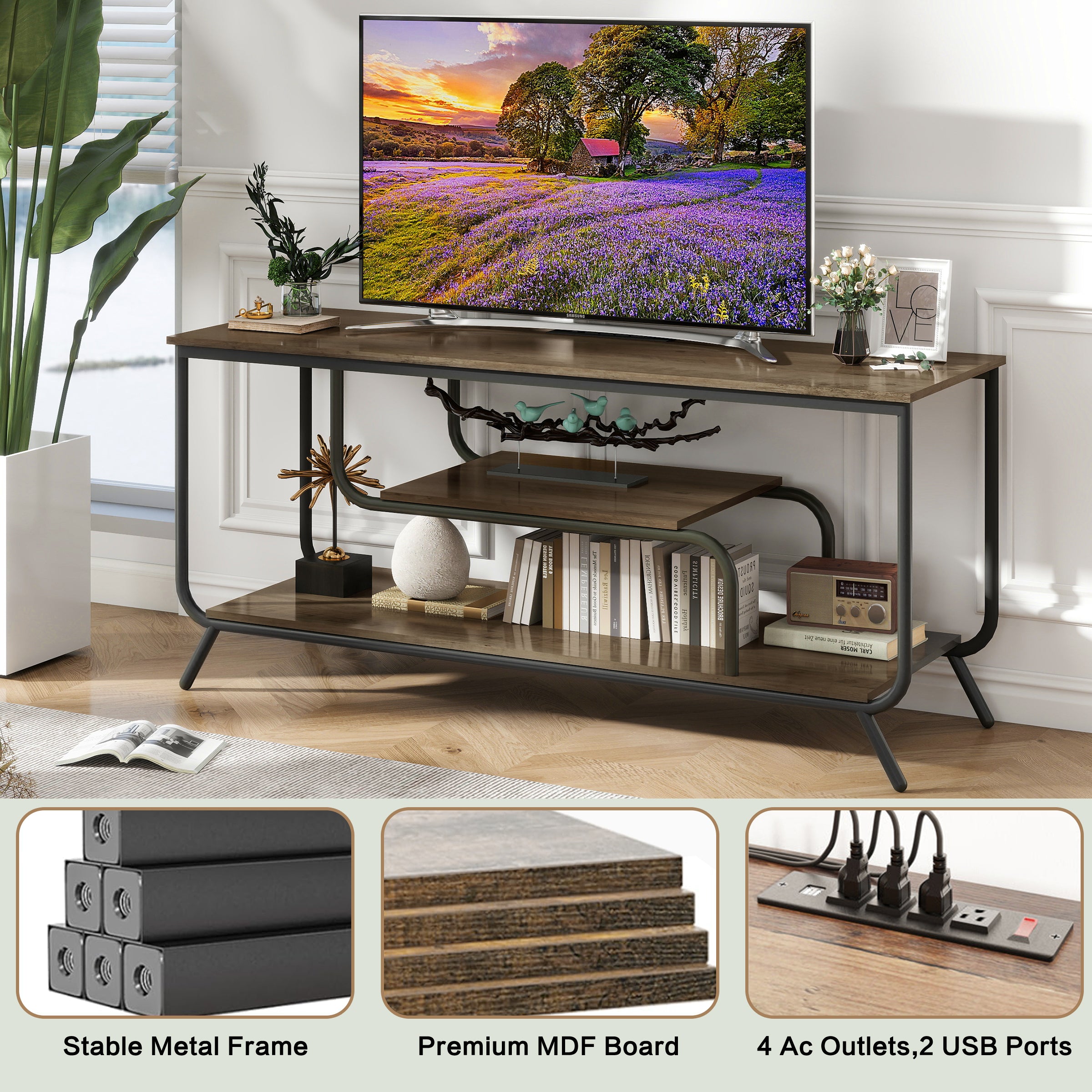 There are installation videos and scene videos. TV socket and LED light - TV stand TV up to 55 ', small unit modern TV console suitable for living room and bedroom, light grey - Grand Goldman Shop