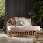 Outdoor Wicker Daybed With Pillows, Light Brown and Beige - Grand Goldman Shop